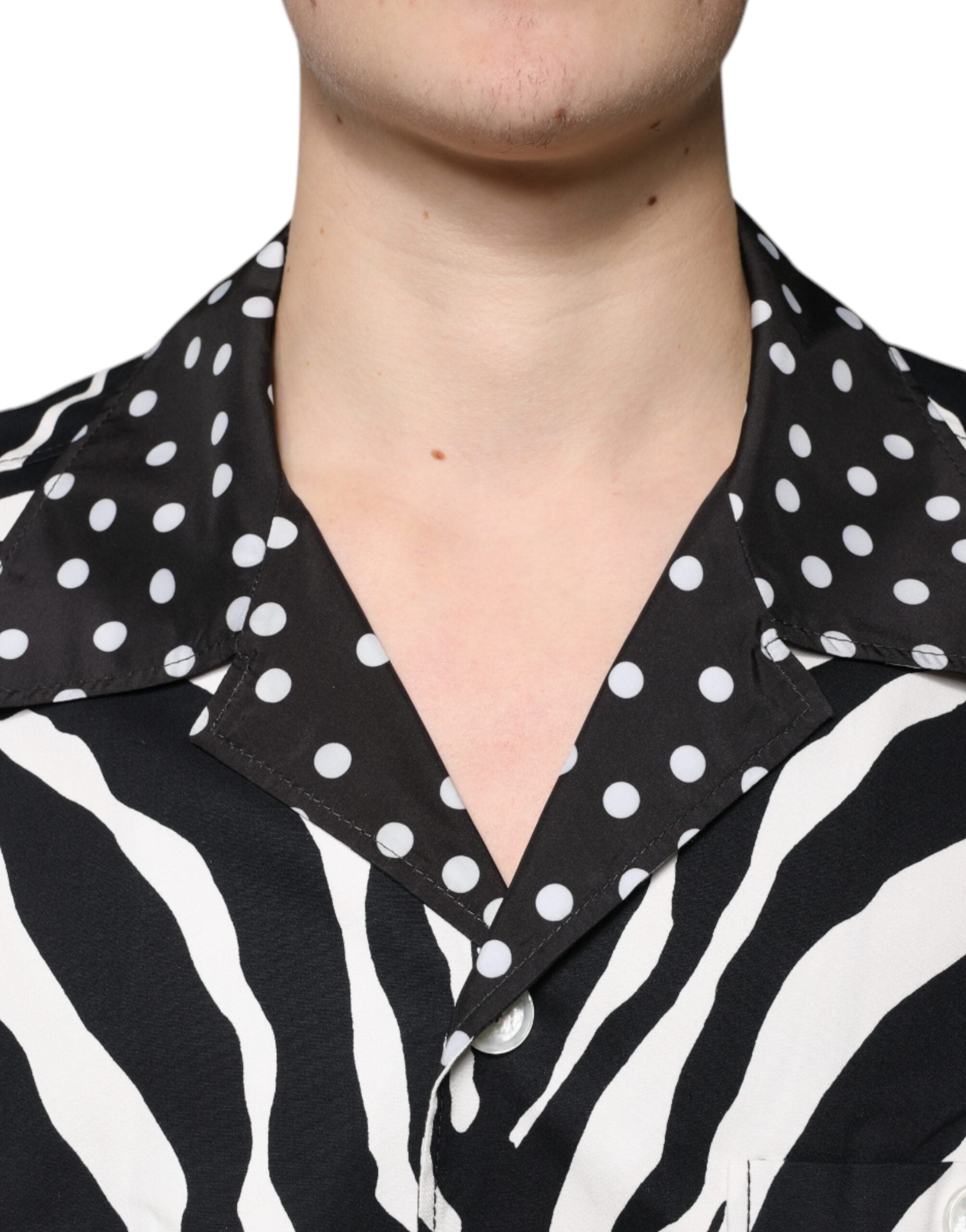 Dolce & Gabbana Black and White Zebra Button Down Shirt in Plus Size
